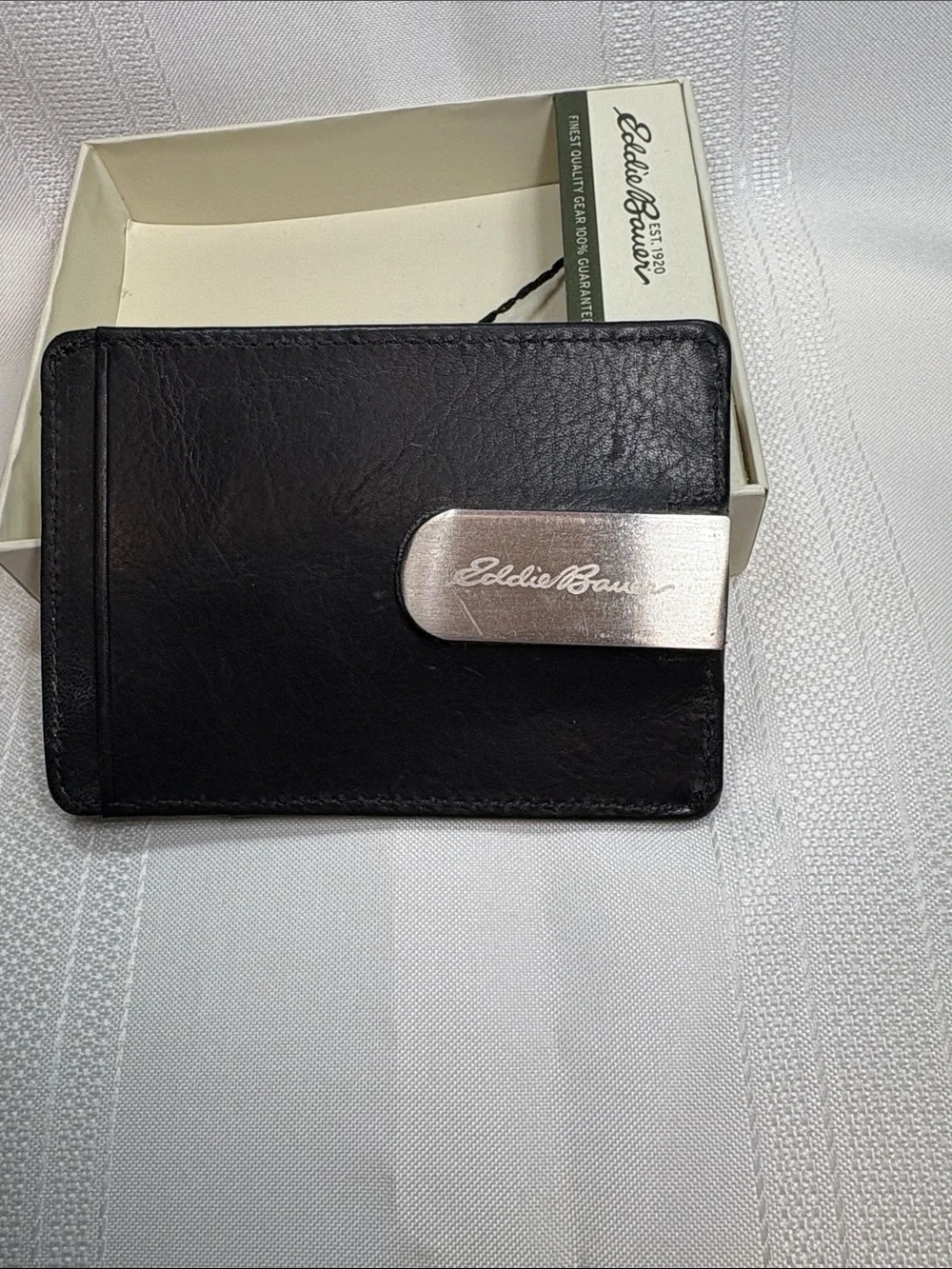 Eddie Bauer Black Leather Front-Pocket Wallet with Silver Money Clip